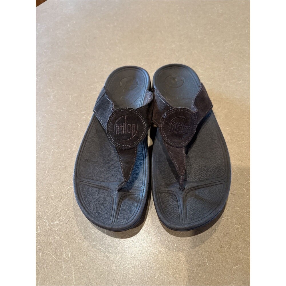 FitFlop Lulu Thong Wedge Sandals Women 11 Brown Suede Slide Fit Flip Flop Sandal